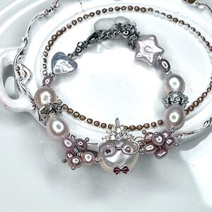 Handmade Freshwater Coin ❤️⭐️ Edison Pearl Character adjustable Crystal Bracelet